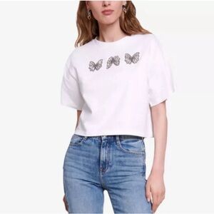 Butterfly-embellished crewneck cotton-jersey T-shirt